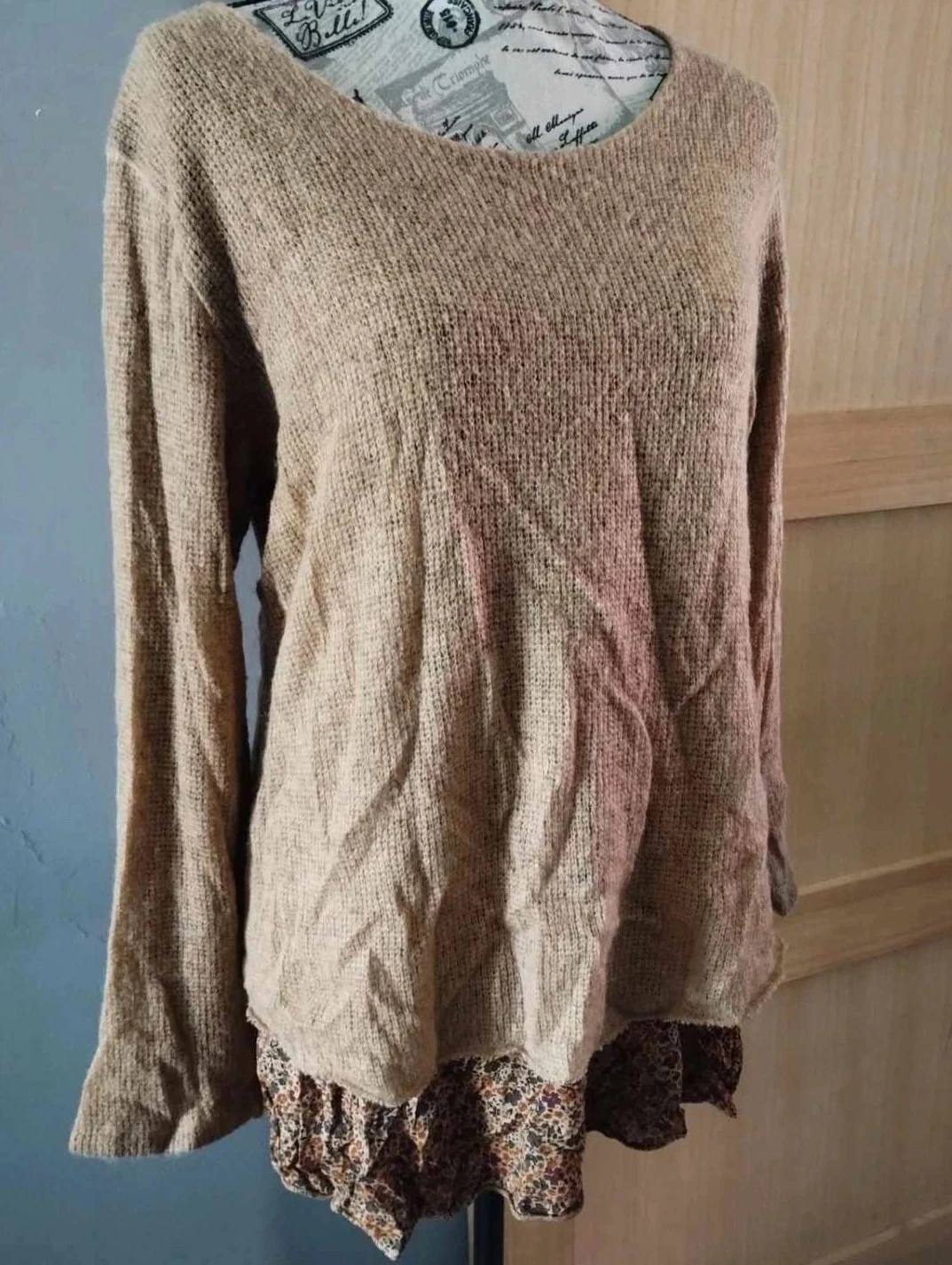 Pull marrom com suéteres florais por baixo, made in Italy T40 – photo 4